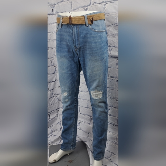 Guess Men's Slim Tapered Jeans Stretch Distressed Blue Faded Size 36x32 - Picture 2 of 11